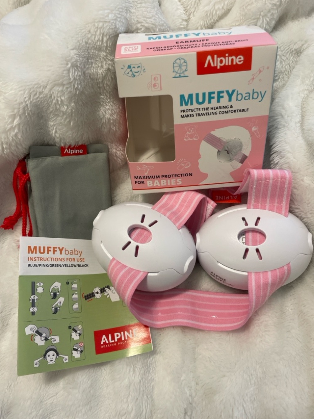 Alpine MUFFYbaby Infant Ear Protectors in Pink and White